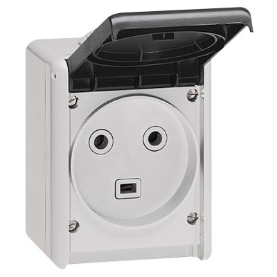 Prise électrique de puissance étanche IP44 en saillie 2 pôles + terre 32A Gris - Plexo LEGRAND