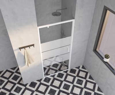 Porte de douche pivotante 90x185 cm profilé blanc verre sérigraphié 4 mm Primera - OCEA