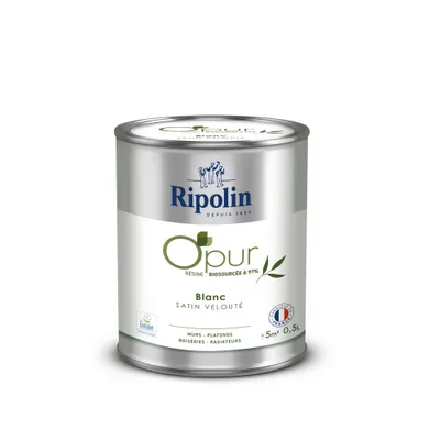 Peinture O'PUR mur & boiserie Blanc satin 0,5 L - RIPOLIN