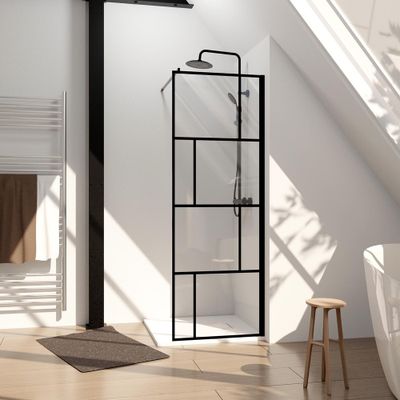 Paroi de douche à l'italienne 70x195 cm profilé noir verre sérigraphié 5 mm Bricks - AURLANE