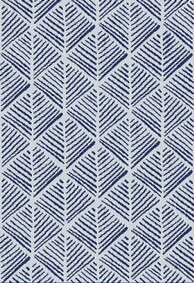 TAPIS 160 X 240 cm bleu blanc LOSANGES TRAITS JARDILINE