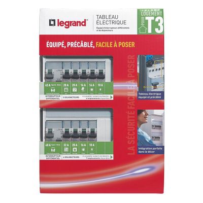 Tableau électrique précâblé et équipé 2 rangées pour logement T3 LEGRAND