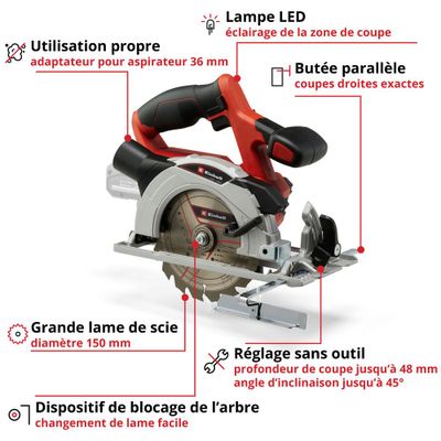 Scie circulaire sans fil diamètre lame 150 mm alésage 10 mm 18 V TE-CS 165 Li-Solo EINHELL