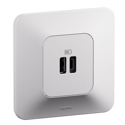 Prise double USB A+C encastrable complète Blanc - Neptune LEGRAND