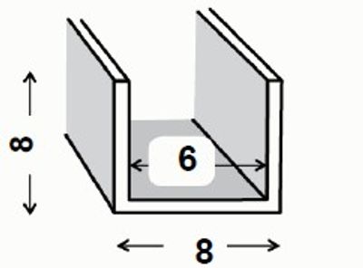 Profilé U aluminium anodisé incolore 8 x 8 x 8 x 1 mm intérieur 6 mm 1 m CQFD