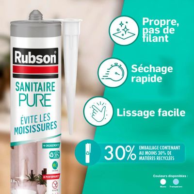 Mastic silicone Sanitaire Pure blanc 280 ml - RUBSON