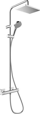 Colonne de douche carrée avec mitigeur thermostatique chromée Vernis Shape 230 HANSGROHE