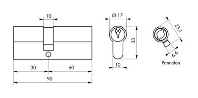 Cylindre de serrure double entrée 30 x 60 mm STD nickelé 3 clés THIRARD