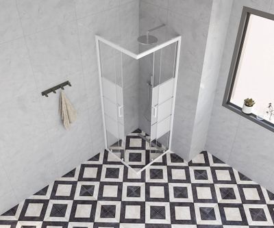 Accès d'angle coulissant 70x70x185 cm profilé blanc verre sérigraphié 4 mm Primera - OCEA