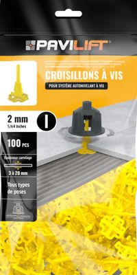 Croisillons de carrelage autonivelants en I 2 mm jaune sachet de 100 PAVILIFT
