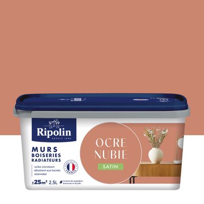 Peinture murs, boiseries et radiateurs ocre nubie satin 2,5 L - RIPOLIN