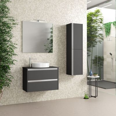 Caisson de salle de bains Thana 2 tiroirs L80 x H55 x P45 cm panneau de particules anthracite mat