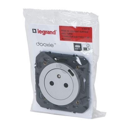 Prise électrique encastrable affleurante avec terre + USB-C Aluminium - Dooxie LEGRAND