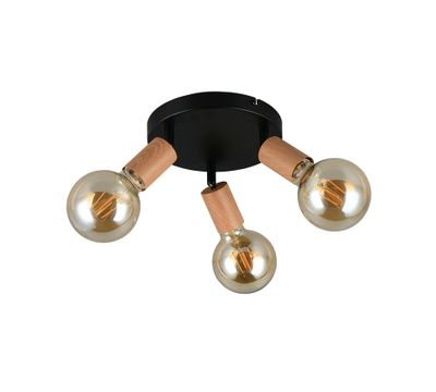 Plafonnier 3 spots E27 Lamego noir et bois 3x10W - REALITY