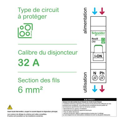 Disjoncteur divisionnaire 32A courbe C 3kA embrochable 1 pôle + neutre - Resi9 XE SCHNEIDER ELECTRIC