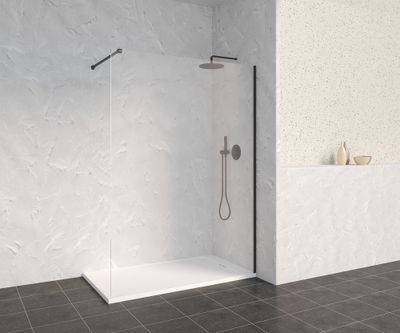 Paroi de douche à l'italienne 140x200 cm profilé noir verre transparent 8 mm Signature - OCEA