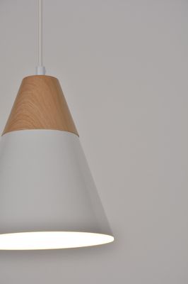 Suspension Sofia métal blanc et bois E27 Ø 20 cm- COREP