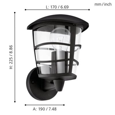 Applique extérieur montante E27 Aloria noir IP44 60W - EGLO