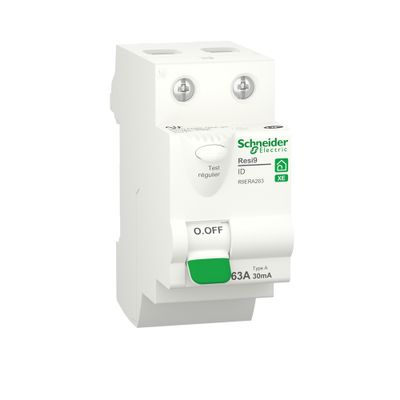 Interrupteur différentiel type A 63A 30mA phase+neutre embrochable - Resi9 XE SCHNEIDER ELECTRIC