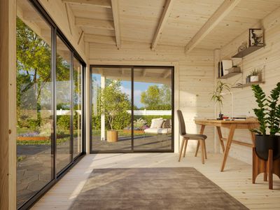 Studio de jardin en bois avec pergola Andrea - Baies double vitrage - 28,7 m² hors-tout - Livraison à domicile - PALMAKO