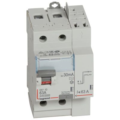 Interrupteur différentiel type AC 63A 30mA 2 pôles bornes à vis/automatiques - DX3 LEGRAND