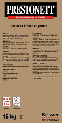 Enduit de lissage en poudre type F 15 KG PRESTONETT