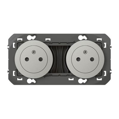 Prise électrique double encastrable affleurante avec terre Aluminium - Dooxie LEGRAND<br>