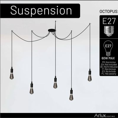 Monture suspension noir E27 5x60W OCTOPUS - ARLUX