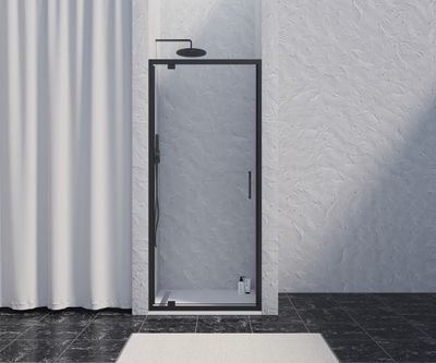 Porte de douche pivotante 90x200 cm profilé noir verre transparent 8 mm Signature - OCEA