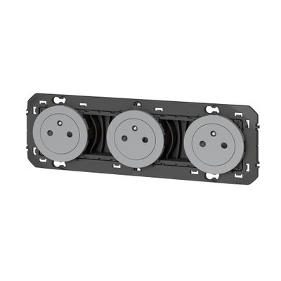 Prise électrique triple encastrable affleurante avec terre Aluminium - Dooxie LEGRAND
