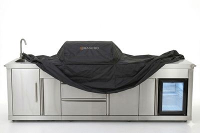 Cuisine d'extérieure ATHENES inox avec évier, réfrigérateur, plan de travail et barbecue - BRASERO