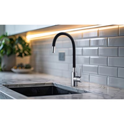 Robinet de cuisine haut chrome/noir Rapidfix Hirka - EDOUARD ROUSSEAU