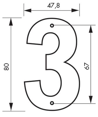 Chiffre 3 à visser hauteur 80 mm noir THIRARD