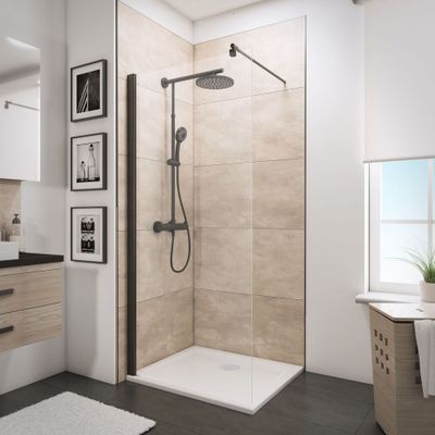 Paroi de douche à l'italienne 90x190 cm profilé noir verre transparent 5 mm New Style - SCHULTE