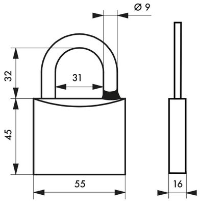 Cadenas à clé Mach 3 largeur 55 mm anse haute 128 mm THIRARD