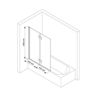 Pare-baignoire 2 volets rabattables 140x100 cm profilé or verre transparent - SCHULTE