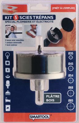 Scie cloche 5 lames diamètre 35 à 85 mm SMARTOOL