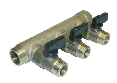 Distributeur mâle femelle 20/27 (3/4) avec 3 départs 15/21 (1/2) + vannes