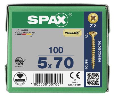 Vis tête fraisée PZ 5 x 70 mm par 100 SPAX