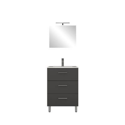Meuble de salle de bains Volta 3 tiroirs L60 x H88 x P46 cm bois mélaminé gris