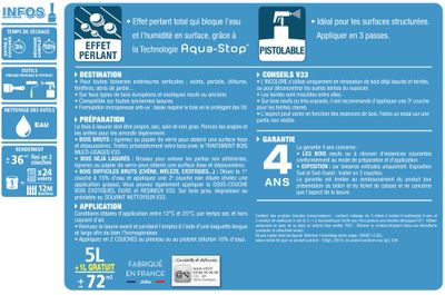 Lasure bois Aqua-Stop® protection intérieure et extérieure chêne foncé 5 l + 20 % V33