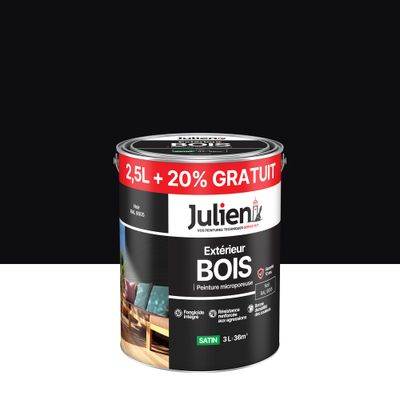 Peinture bois noir RAL 9005 satin 2,5 l + 20 % - JULIEN