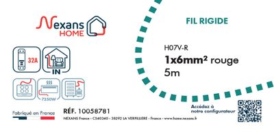 Fil électrique H07V-R 6 mm² semi-rigide rouge 5 m - NEXANS