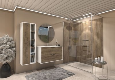 Meuble de salle de bains Frenchart 2 portes L100 x H56 x P47 cm panneau de particules blanc et pitaya - CONCILIO