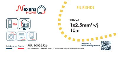 Fil électrique H07V-U 2,5 mm² rigide vert/jaune 10 m - NEXANS