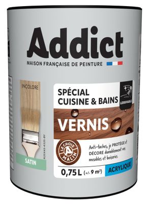Vernis bois spécial cuisine et bains satin incolore 0,75 L - ADDICT