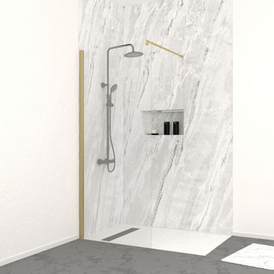 Paroi de douche à l'italienne 80x200 cm profilé or verre transparent 8 mm Parma - AURLANE