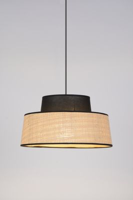 Suspension coton noir et raphia naturel E27 100W Ø38 cm MALLORCA - COREP