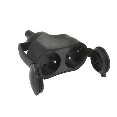 Double fiche électrique femelle étanche 2 pôles + terre 16A noire - DEBFLEX