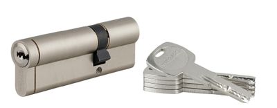 Cylindre de serrure double entrée débrayable 30 x 65 mm Transit 1 haute sécurité nickelé 5 clés longues THIRARD